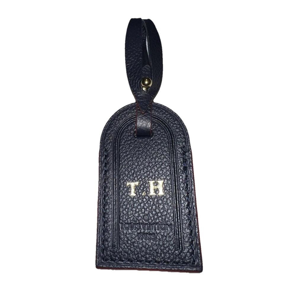 Louis Vuitton Paris Luggage Tag Dark Blue Red Trim w/ TH Grained Leather Small